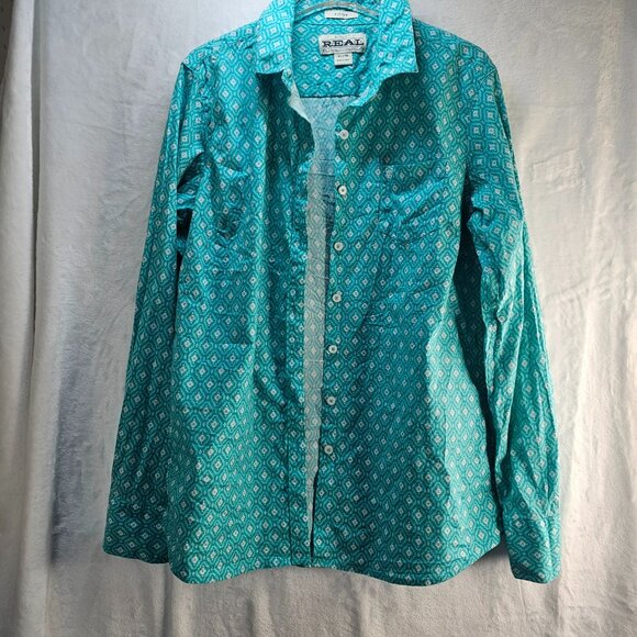 Ariat Women's Western Shirt Button Down Teal Real Long Sleeve Fitted XL Rodeo - Picture 6 of 15